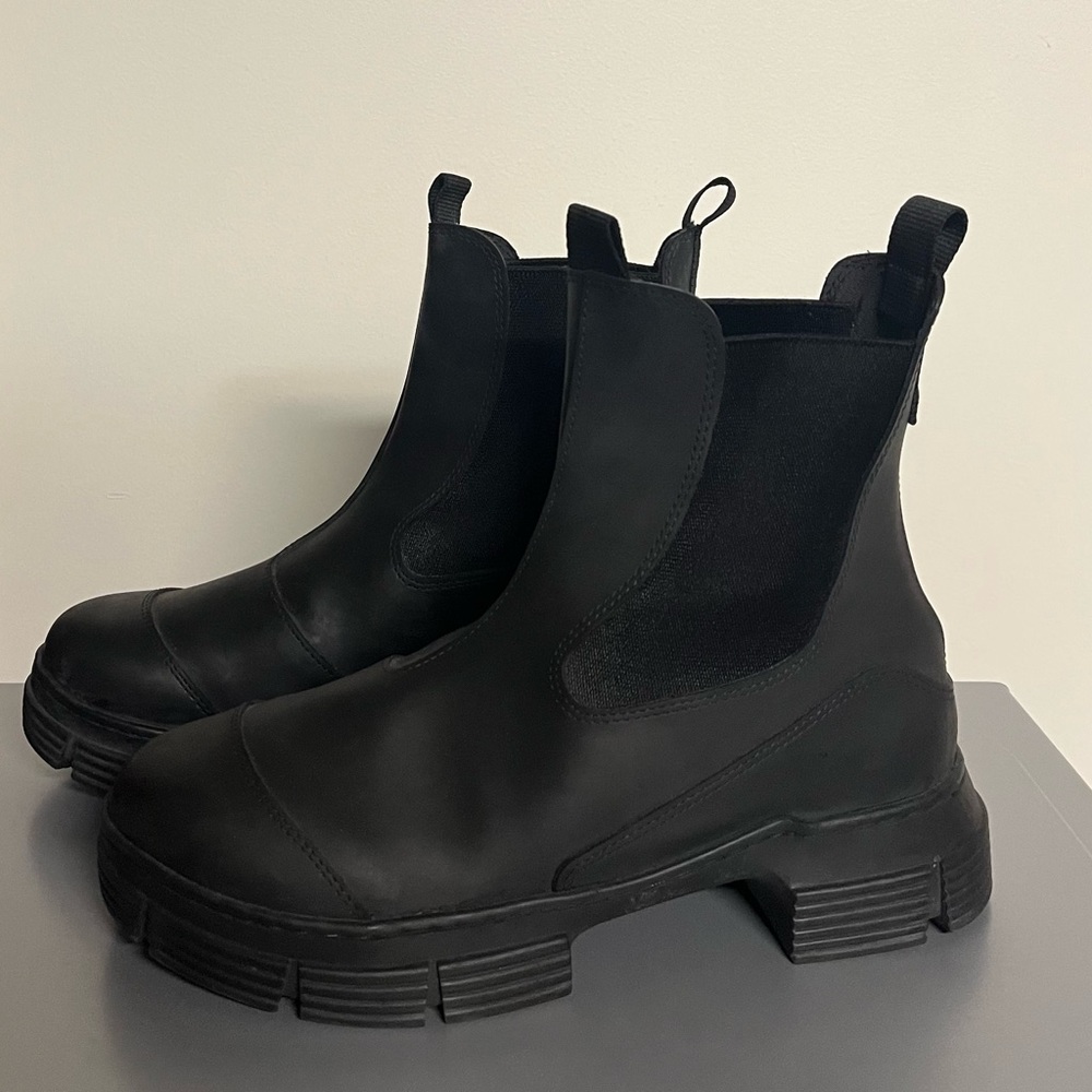 Ganni Women's Black Recycled Rubber City Boots Size 7.5/38 Portugal Made